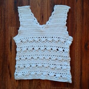 Handmade Women's Sleeveless White Top Size M